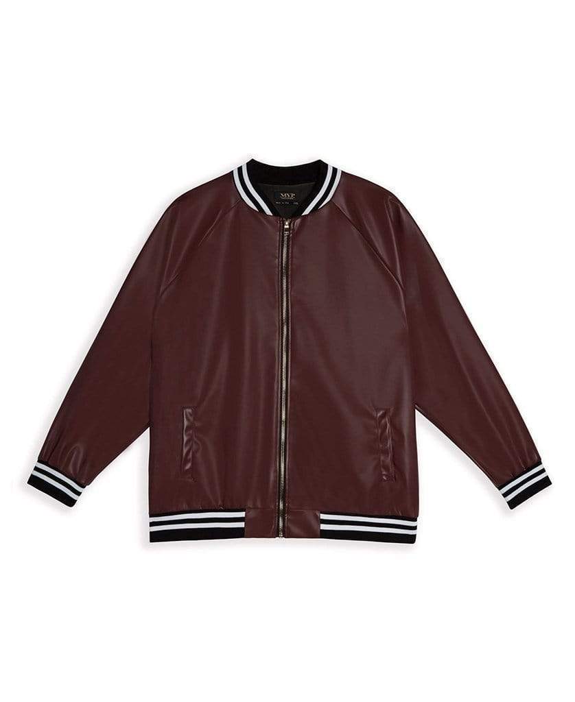 MVP Store Jackets Faux Leather Stripe Bomber Jacket
