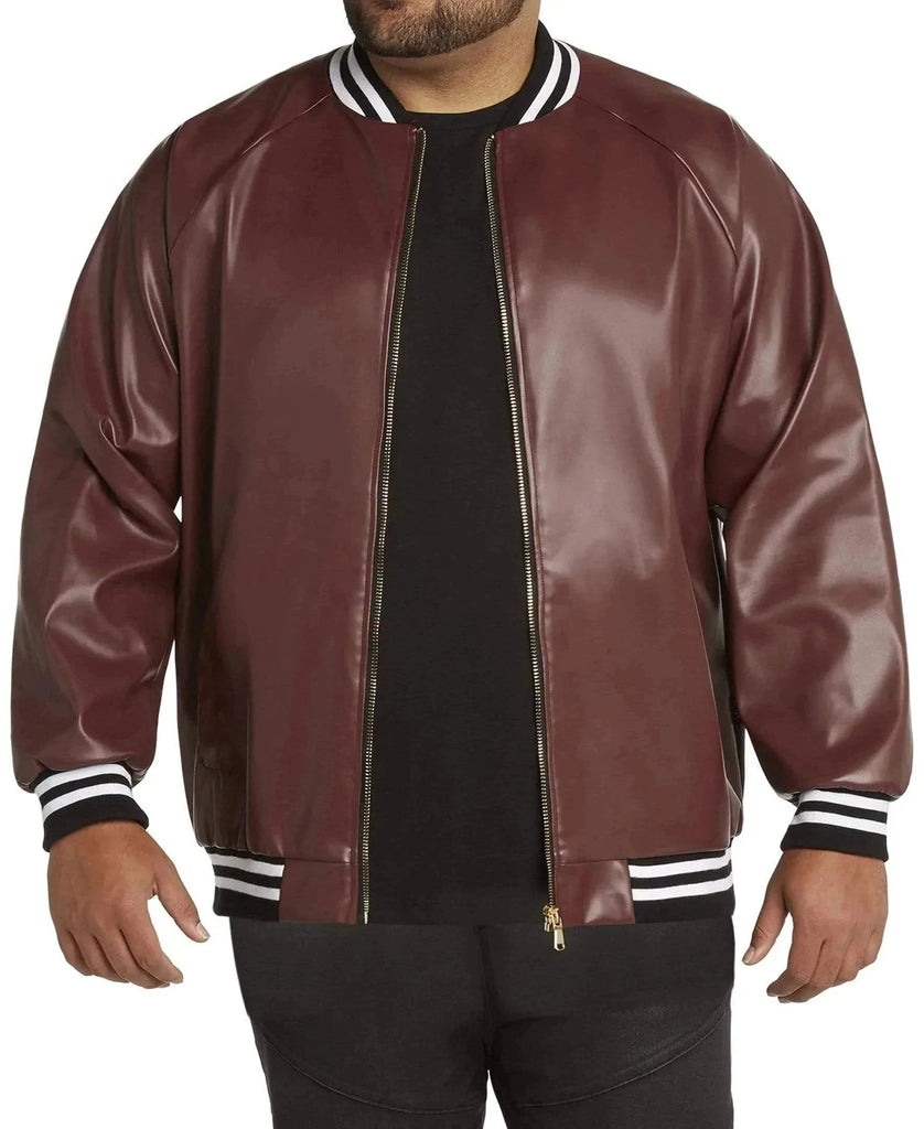 MVP Store Jackets Faux Leather Stripe Bomber Jacket