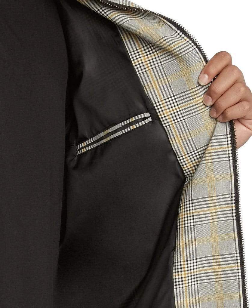 MVP Collections Jackets Plaid Bomber Jacket with Faux Leather Sleeves