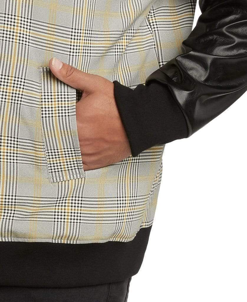 MVP Collections Jackets Plaid Bomber Jacket with Faux Leather Sleeves