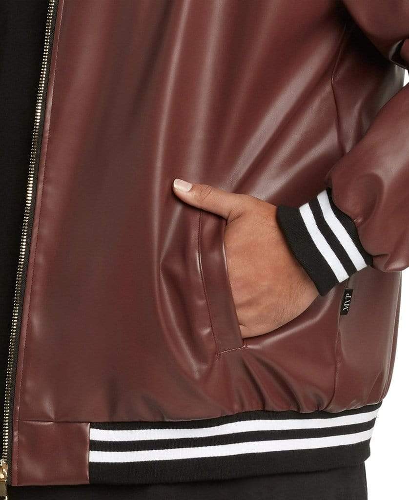 MVP Store Jackets Faux Leather Stripe Bomber Jacket