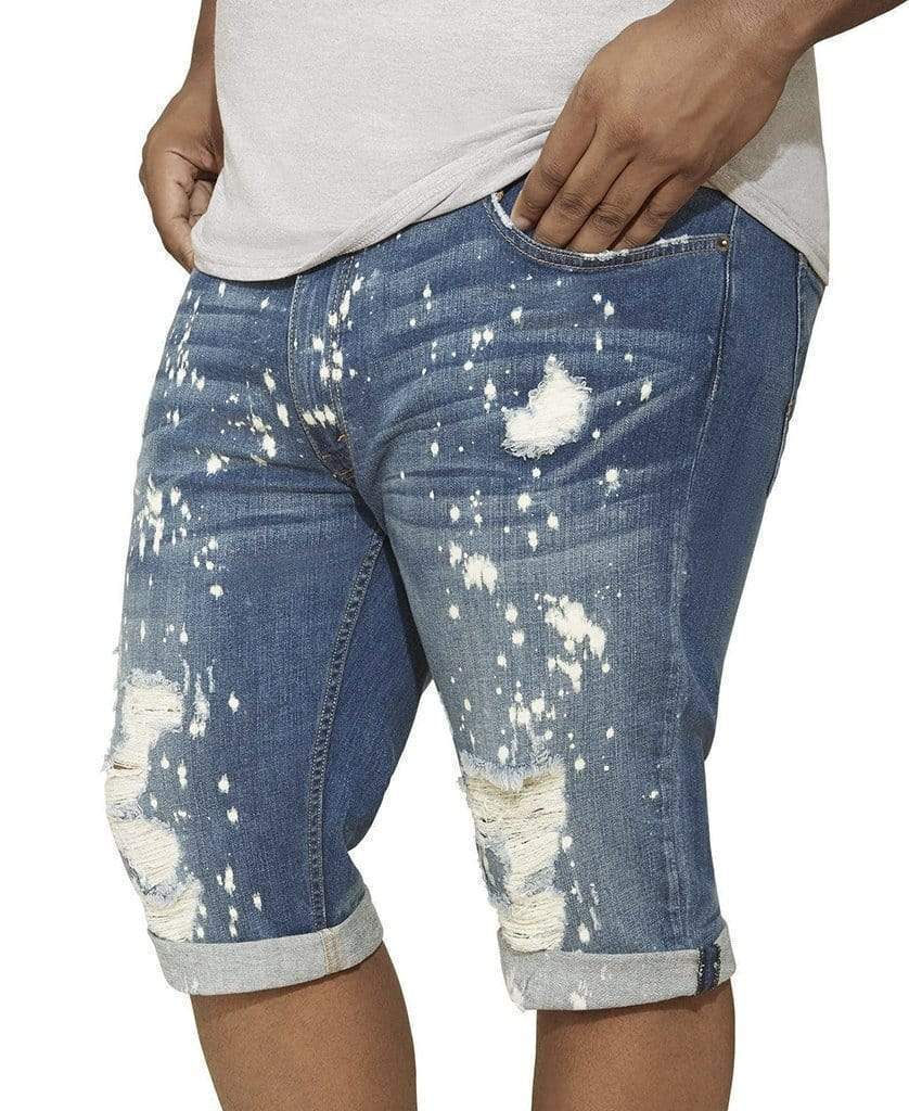 MVP Collections SHORTS Painted Blue Wash Denim Shorts