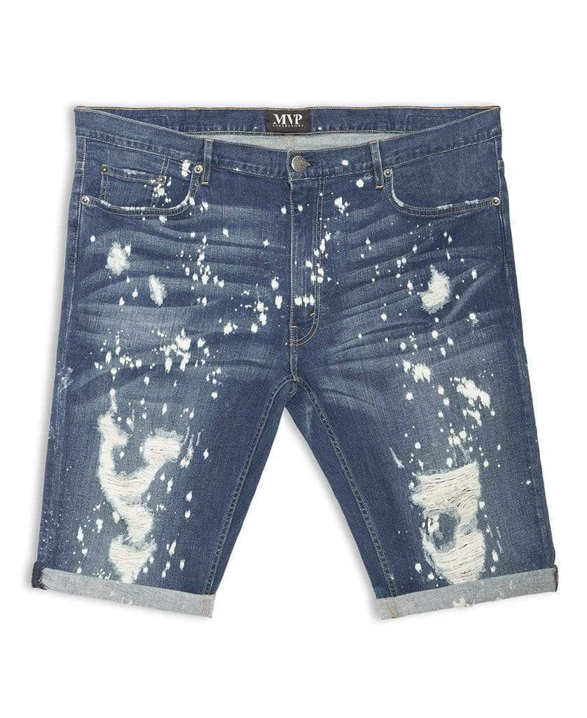 MVP Collections SHORTS Painted Blue Wash Denim Shorts