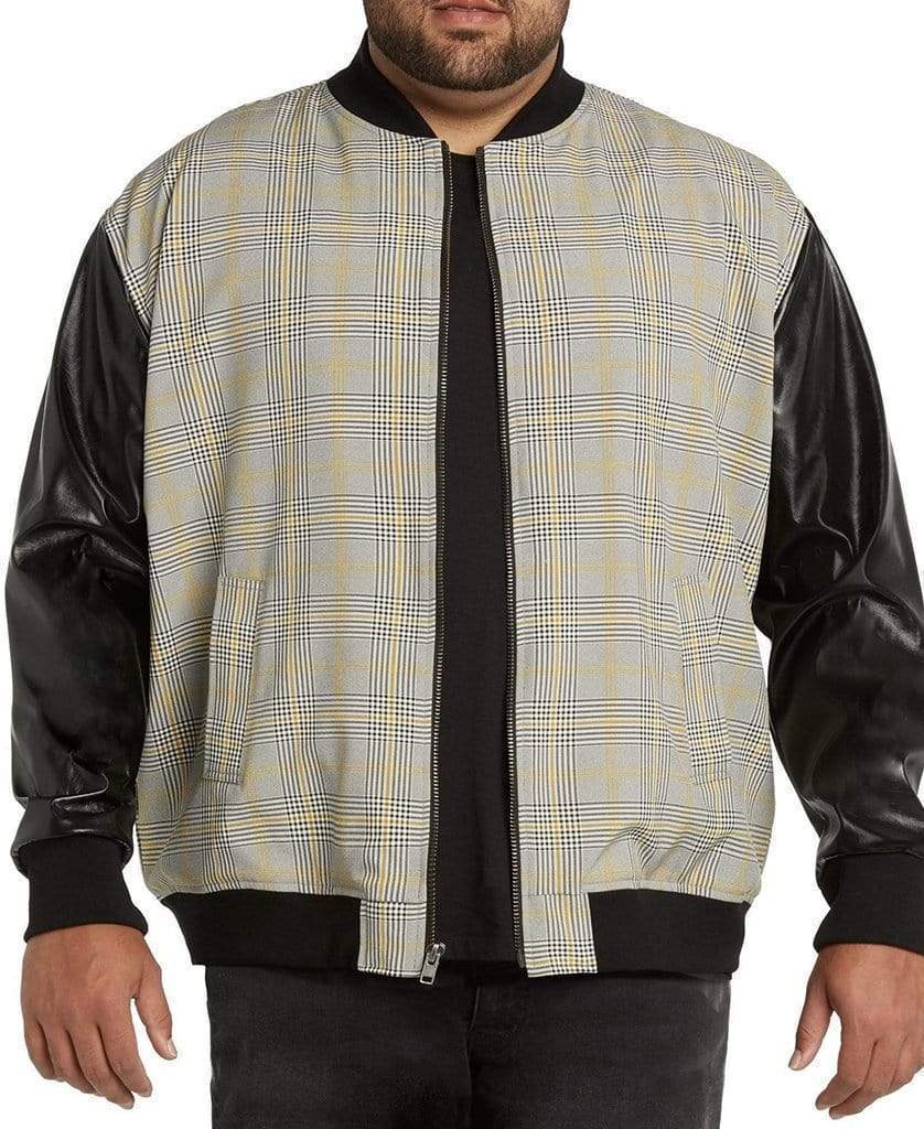 MVP Collections Jackets Plaid Bomber Jacket with Faux Leather Sleeves